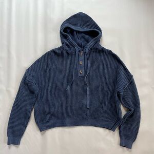 Natural Reflections Waffle Knit Hoodie Sweater Blue Womens Large